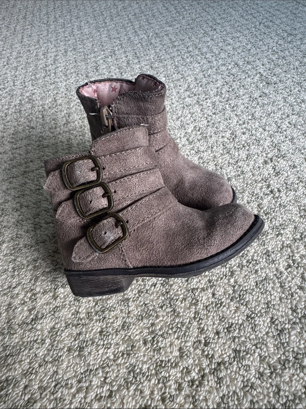 Girls' Taupe Suede Ankle Boots with Buckle Straps